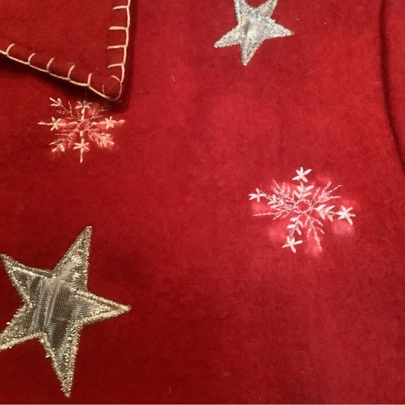 Wool Women's Cardigan Jacket Shirt L Button Front Red Snowman Stars Christmas - Picture 4 of 6